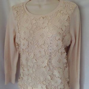 "ANN TAYLOR" BEIGE FRONT PANEL LACED CAREER CASUAL SWEATER SIZE:M NWT
